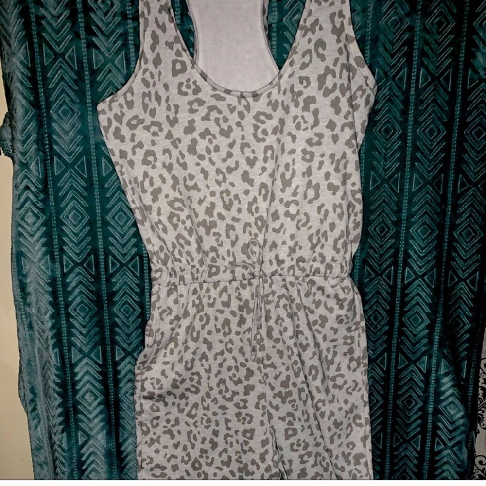 Leopard print racer back comfy romper